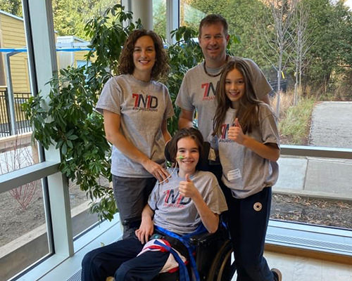 Noah with his family at the hospital during his stay there